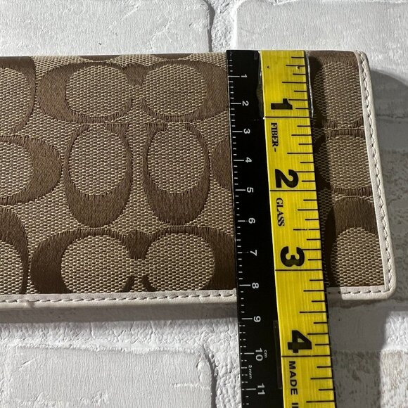 Coach Checkbook Cover Beige Signature‎ C Canvas Leather Trim - Picture 3 of 12